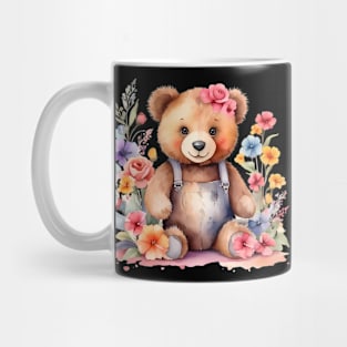 A teddy bear decorated with beautiful watercolor flowers Mug